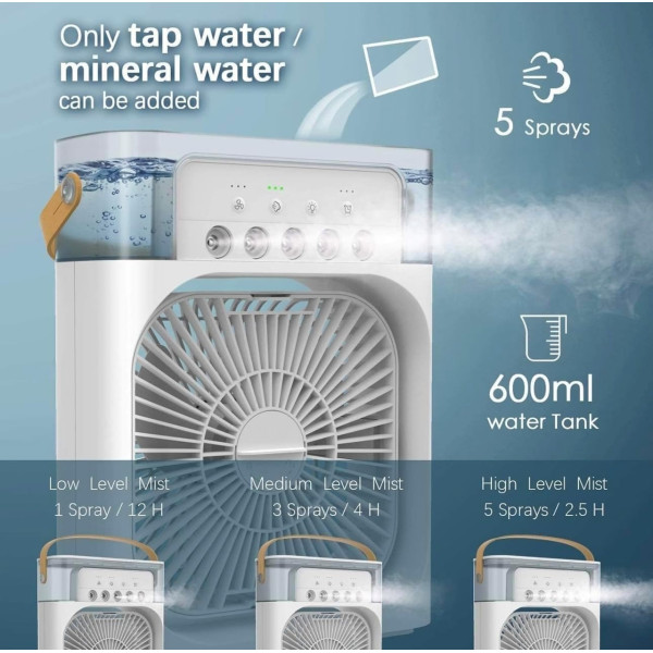 Портативний мінікондиціонер зволожувач повітря AIR COOLER FAN 4 в 1 резервуар 600 мл підсвітка