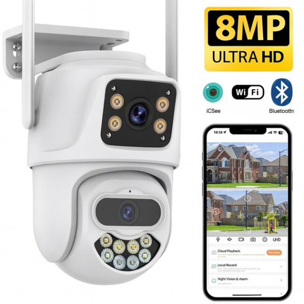 Вулична Wi-Fi камера ICSEE 8MP PTZ з нічним баченням і функцією автотрекінгу
