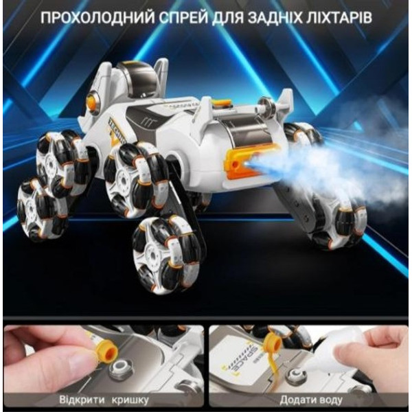 Радиоуправляемый робот-собака Eight Wheeled с паром и подсветкой