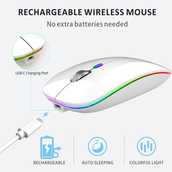 Мышь Bluetooth 2.4G с подсветкой и аккумулятором белая