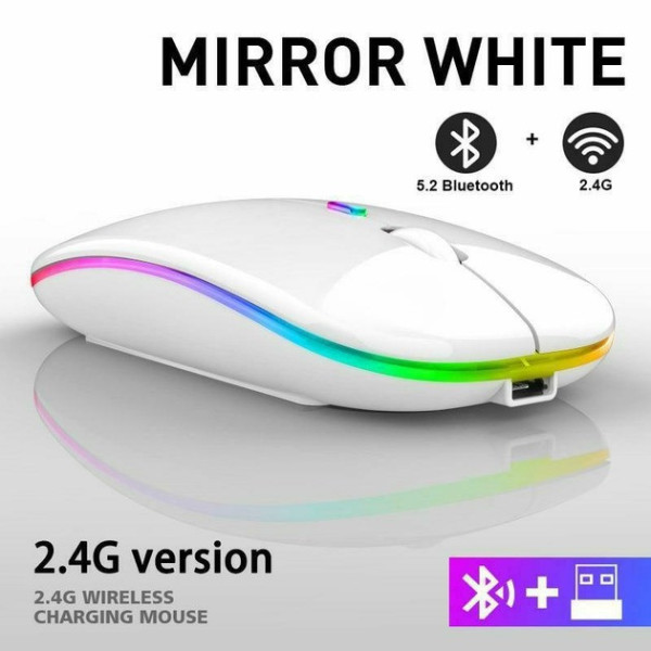 Мышь Bluetooth 2.4G с подсветкой и аккумулятором белая