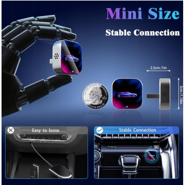 Бездротовий CarPlay адаптер 2 в 1 для USB-A і Type-C з Bluetooth 5.2 AND Glay Dongle 2025