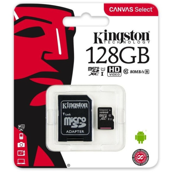 MicroSD карта пам'яті Kingston 128 ГБ Class 10 UHS-I для фото, відео, дронів і смартфонів
