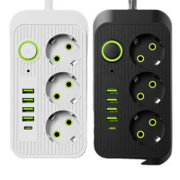 Універсальний мережевий фільтр Power Socket F09U з 3 розетками та 4 USB-портами, включно з Type-C, довжина 2 м