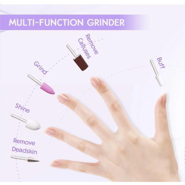 Електрична пилка для нігтів TOUCHBeauty TB-1335, набір 12 предметів з УФ-сушкою