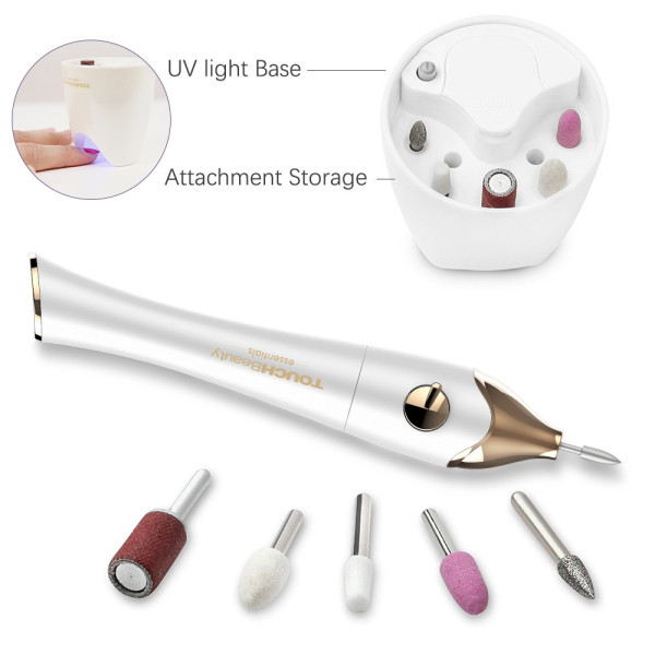 Електрична пилка для нігтів TOUCHBeauty TB-1335, набір 12 предметів з УФ-сушкою