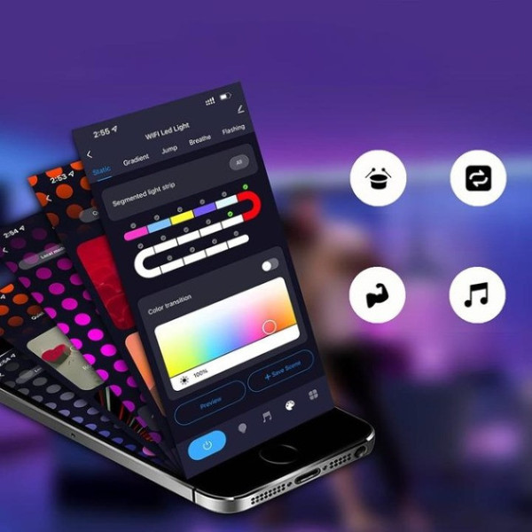 Светодиодная USB LED лента 5 м RGB-IC с Wi-Fi и Bluetooth управлением через приложение AND 5250