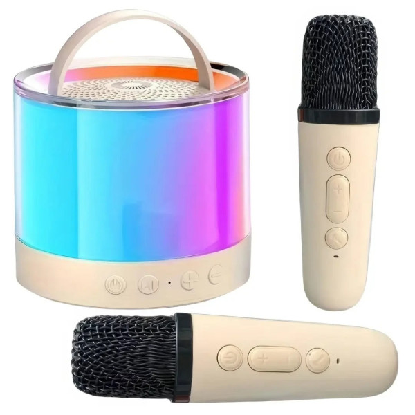 Бежевая Bluetooth колонка K52 для караоке, с RGB подсветкой
