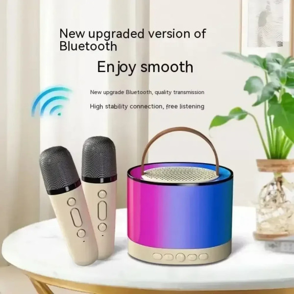 Бежевая Bluetooth колонка K52 для караоке, с RGB подсветкой