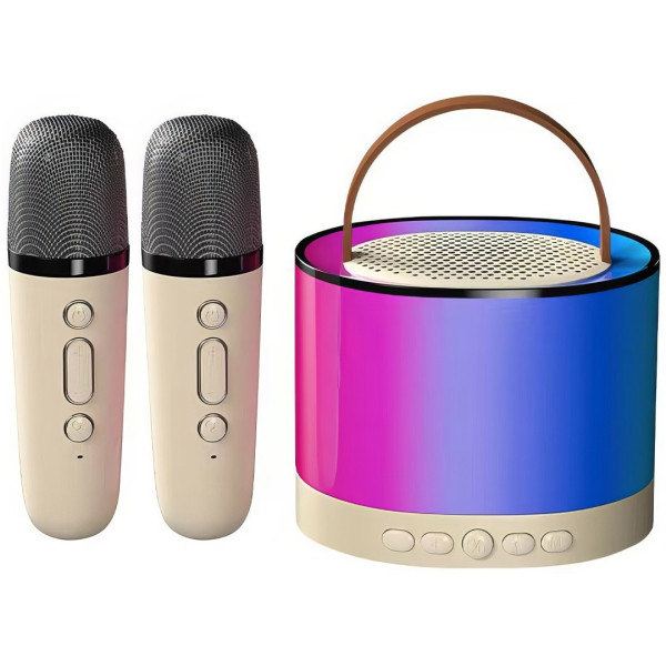 Бежевая Bluetooth колонка K52 для караоке, с RGB подсветкой