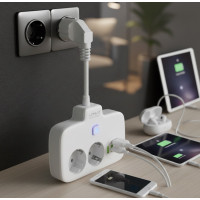 Мережевий фільтр-подовжувач LDNIO SE2435 QC3.0 PD 20 Вт 2 розетки EU 4 USB захист від перегрівання