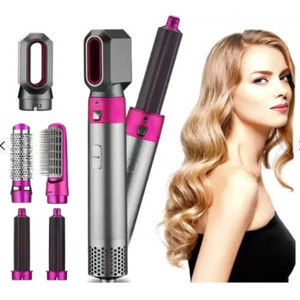 Стайлер для волос 5в1 Hot Air Styler с насадками, воздушный фен-щетка для сушки и укладки волос с чехлом