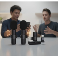 Комплект петличних мікрофонів K9+ Wireless Lavalier Microphone з перехідниками Lightning Type-C Чорний
