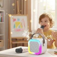 Портативна Bluetooth-колонка для караоке з бездротовим мікрофоном і сабвуфером Бежева