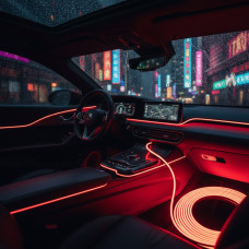 Підсвітка салону авто, приладки, Гнучкий неон 5 метрів, холодний з кантом Червоний, неонова підсвітка авто, USB