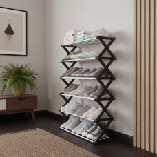 Складна полиця для взуття, Shoe Rack чорна, на 6 полиць