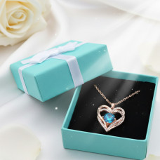 Жіноче намисто з кулоном у формі серця Heart Love, з блакитним цирконієвим каменем, золоте.