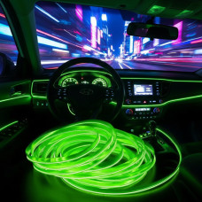 Підсвітка салону авто, приладки, Гнучкий неон 5 метрів, холодний з кантом Зелений, неонова підсвітка авто, USB