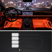 Светодиодная подсветка салона авто RGB подсветка ног в авто 4шт, USB Bluetooth приложение APP