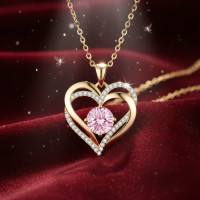 Жіноче намисто з кулоном у формі серця Heart Love, цирконієвий камінь рожевого кольору, золоте