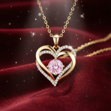 Жіноче намисто з кулоном у формі серця Heart Love, цирконієвий камінь рожевого кольору, золоте