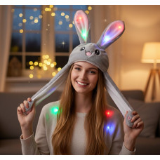 Шапка Пікачу світиться з піднімаються вушками, що рухаються LED новорічна Пікачу, Заєць, Зайчик Сіра