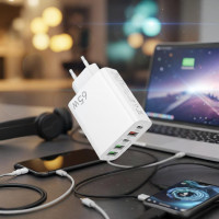 Зарядний пристрій на 5 портів 65 W з USB Type-C швидкий і безпечний білий