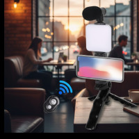Набір блогера 4 в 1 AY-49 штатив мікрофон LED-підсвітка тримач телефона Bluetooth пульт