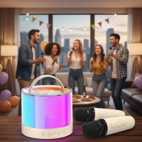 Бежева Bluetooth колонка K52 для караоке, з RGB підсвічуванням