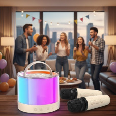 Бежева Bluetooth колонка K52 для караоке, з RGB підсвічуванням