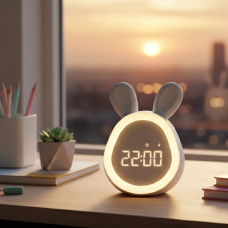 Настольные часы-ночник Зайчик с LED подсветкой будильником и аккумулятором 1500 мАч