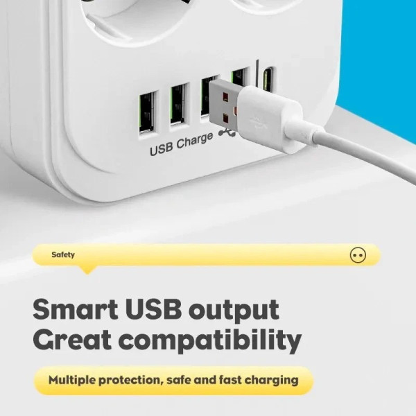 Разветвитель D6 6 розеток USB Type-C зарядная станция переноска 3 м