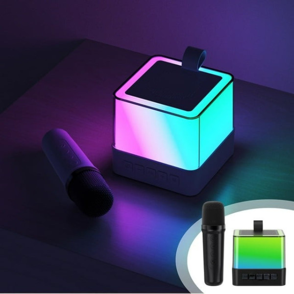 Акустика K18 портативна колонка FM USB TF AUX RGB караоке