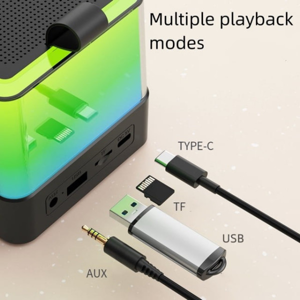 Акустика K18 портативна колонка FM USB TF AUX RGB караоке