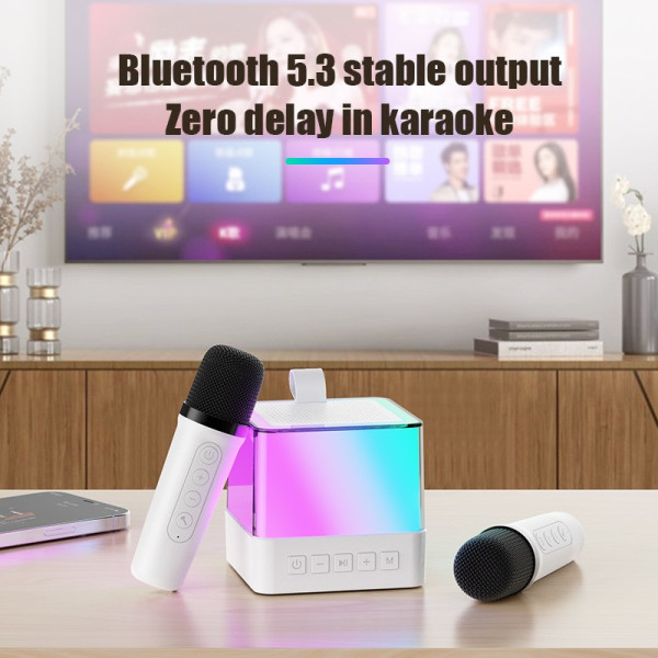 Акустика K18 портативна колонка FM USB TF AUX RGB караоке