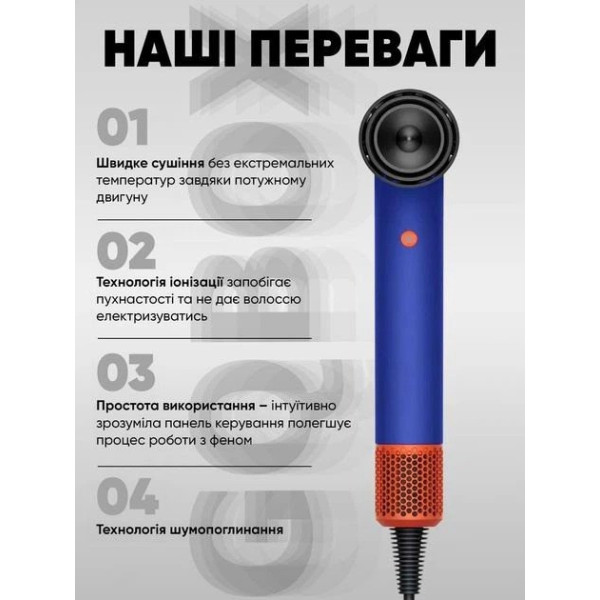 Фен для укладки волос X11 PRO Beheart 6 насадок профессиональный