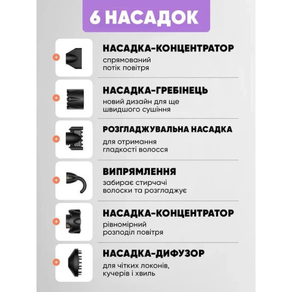 Фен для укладки волос X11 PRO Beheart 6 насадок профессиональный