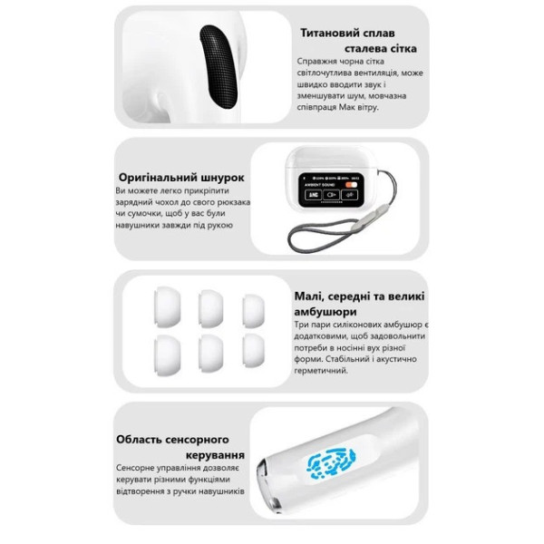 Навушники гарнітура Bluetooth TWS ANC ENC із сенсорним кейсом і дисплеєм