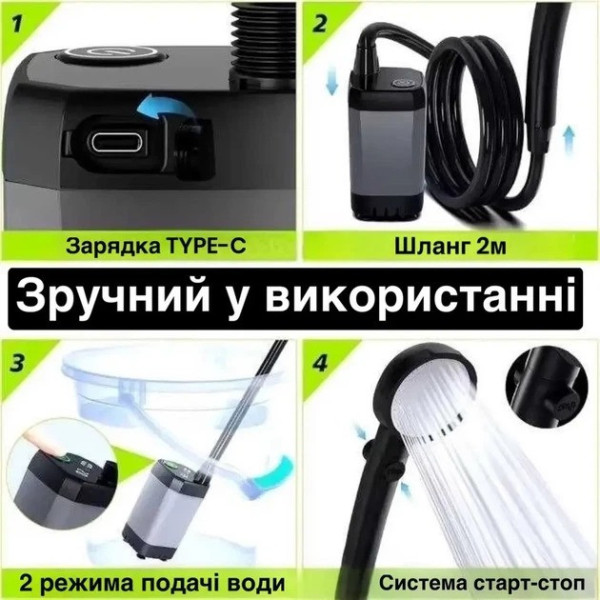 Душ для кемпинга Lixada 9000 mAh с насосом портативный