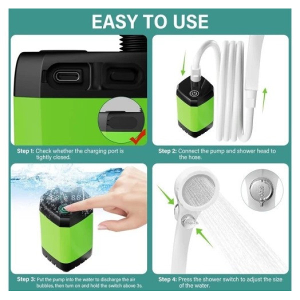 Душ для кемпинга Lixada 9000 mAh с насосом портативный