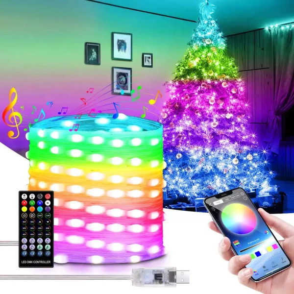 Гирлянда RGB 5 м LED Bluetooth подсветка для комнаты