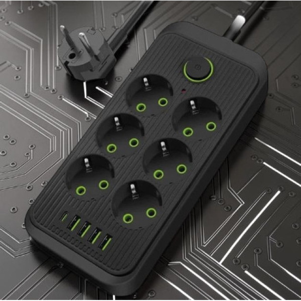 Разветвитель розеток F06U с USB Type-C удлинитель питания 2 метра