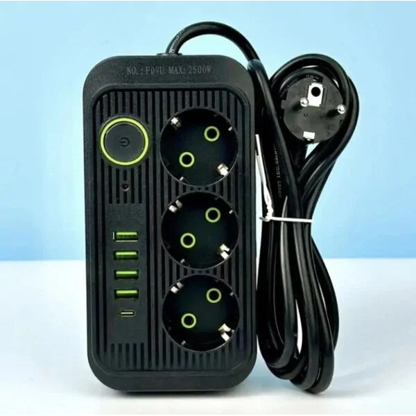 Разветвитель розеток F06U с USB Type-C удлинитель питания 2 метра
