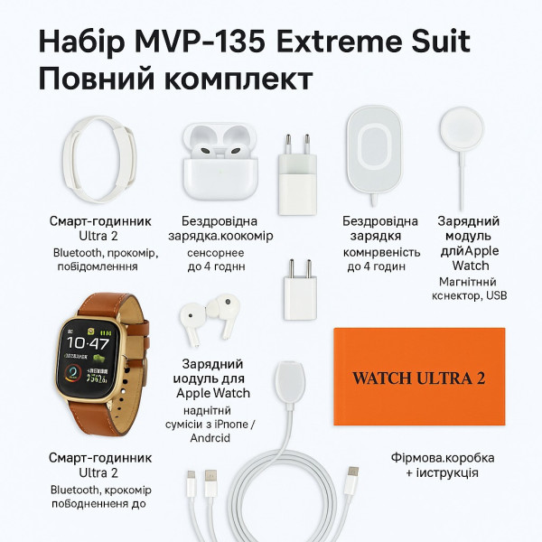 Комплект MVP-135 Ultra 2 години навушники та power bank з бездротовою зарядкою