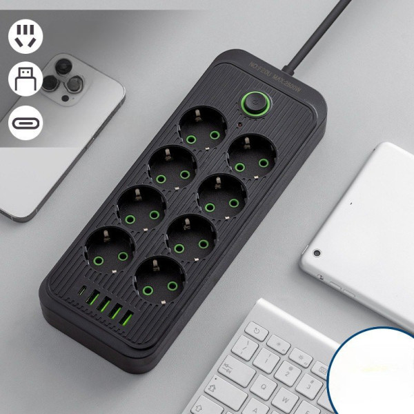 Фильтр питания удлинитель на 8 гнезд с 5 USB разветвитель розетки 2 м