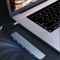 Розгалужувач USB Type-C 7в1 хаб мультипортовий для ноутбука сірий