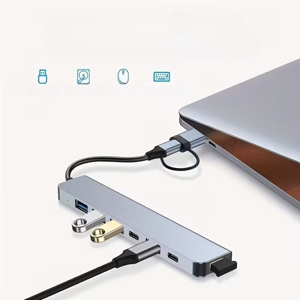 Разветвитель USB Type-C 7в1 хаб мультипортовый для ноутбука серый