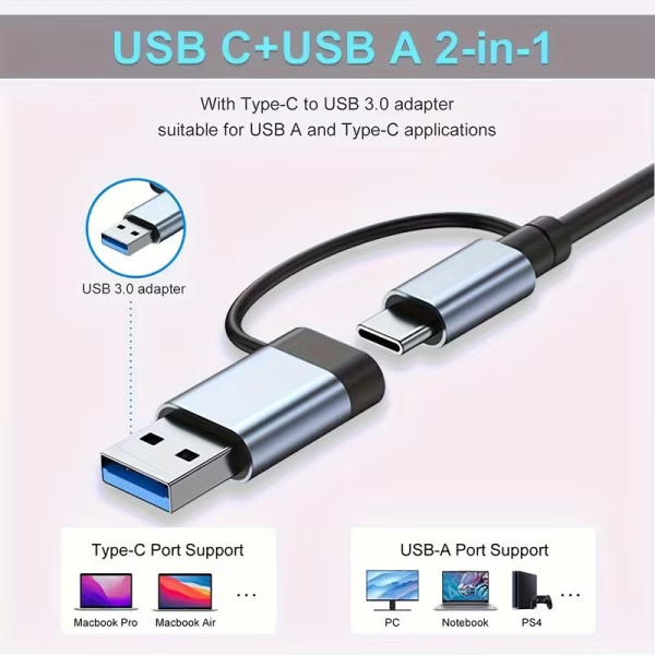 Разветвитель USB Type-C 7в1 хаб мультипортовый для ноутбука серый