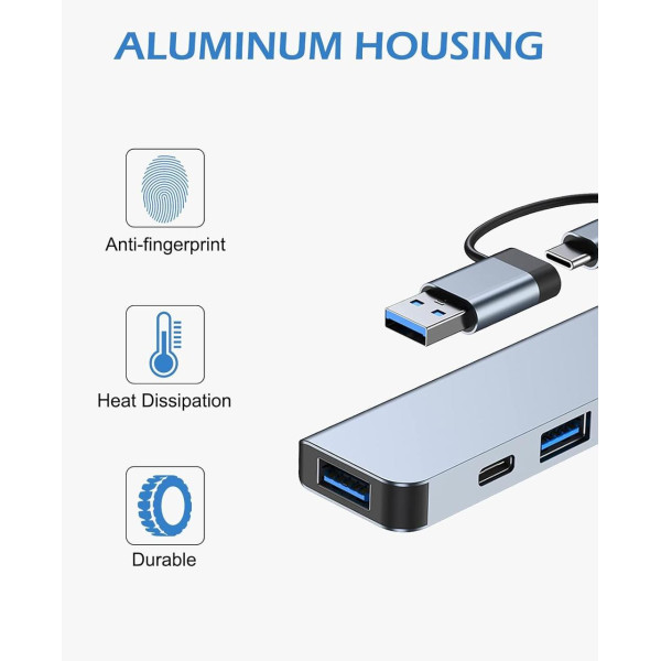 Разветвитель USB Type-C 7в1 хаб мультипортовый для ноутбука серый