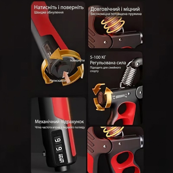 Тренажер кистевой Grip Strengthener с настройкой нагрузки и счетчиком повторений